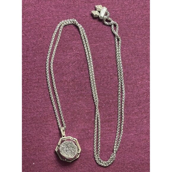 Kendra Scott Silver Lizzie Necklace With Platnum Drusy - Picture 3 of 5
